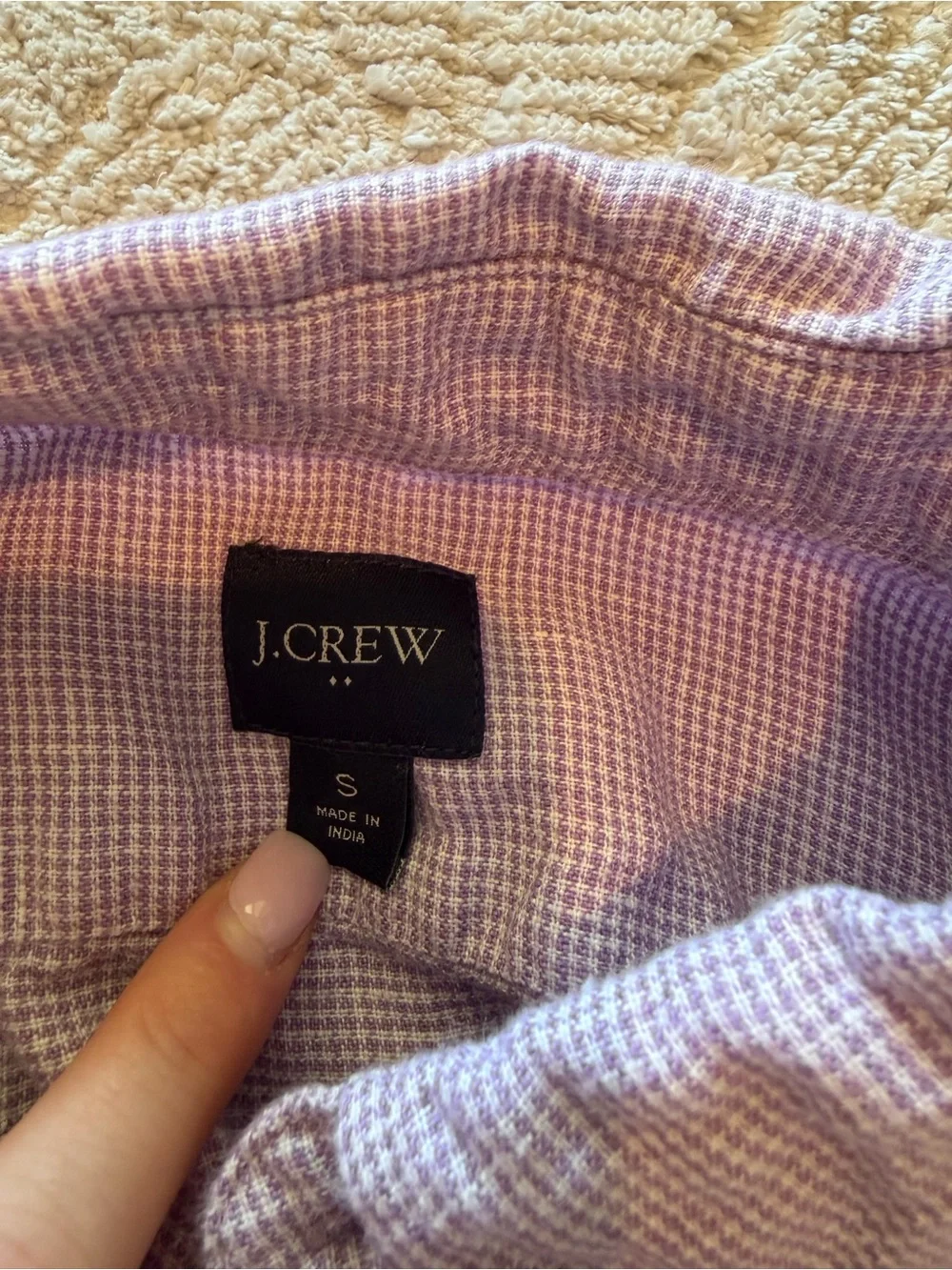 J.Crew Linen Blend Short Sleeve Button Down Shirt Purple Gingham Size Small